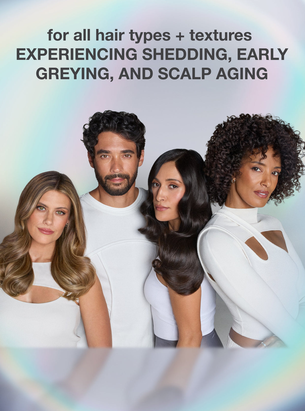 K18 FutureIQ campaign showing four models with different hair types and textures.