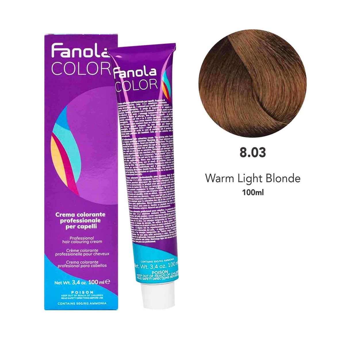 Fanola Color Professional Colouring Cream 100ml – Shade 8.03 Warm Light Blonde