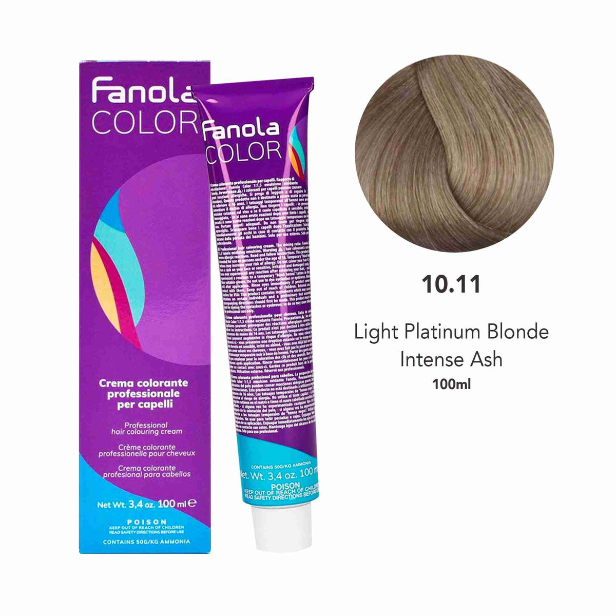 Fanola Color Professional Colouring Cream 100ml – Shade 10.11 Blonde Platinum Light