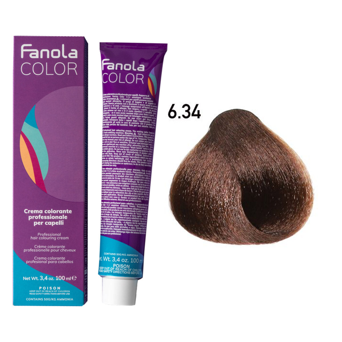 Fanola Color Professional Colouring Cream 100ml – Shade 6.34 Dark Golden Copper Blonde