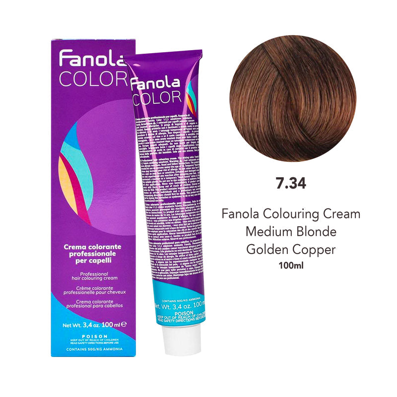 Fanola Color Professional Colouring Cream 100ml – Shade 7.34 Medium Golden Copper Blonde