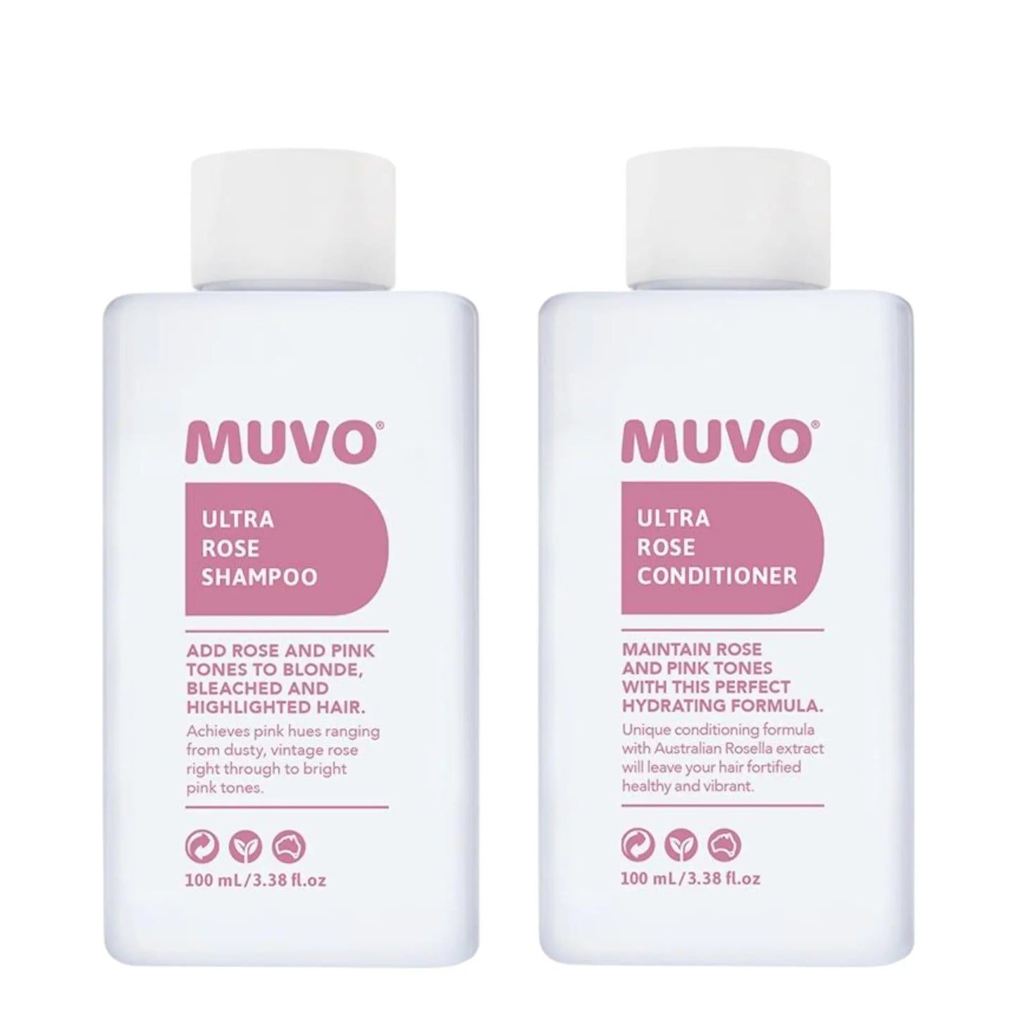 MUVO Ultra Rose Shampoo and Conditioner 100ml Petite Pair
