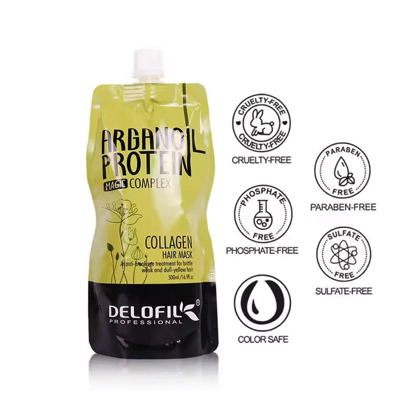 Delofil Arganoil Protein Delofil Collagen Hair Mask – Salon Repair & Shine 500ml - Product Image 2