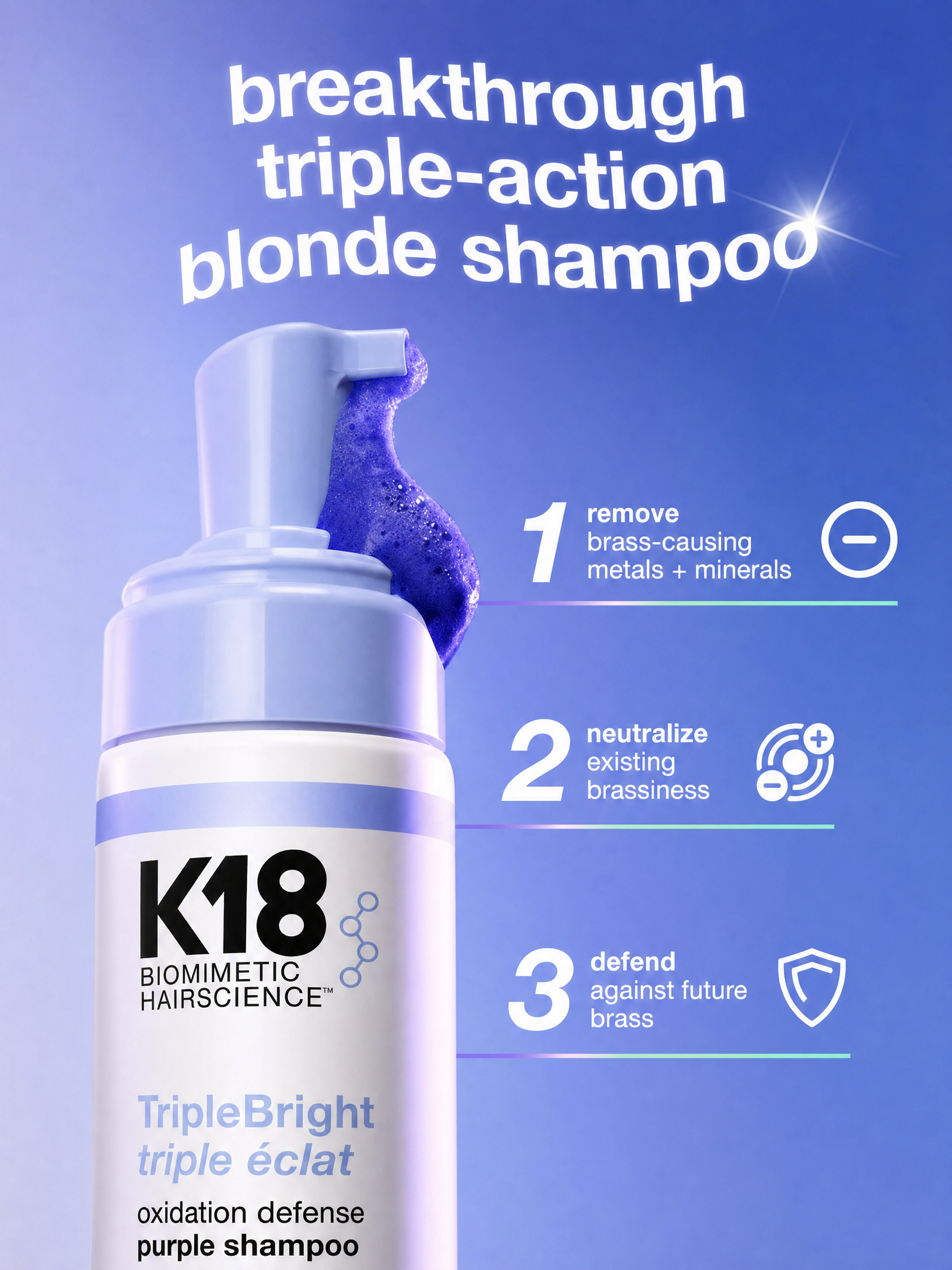 K18 - Triple Bright Purple Shampoo - Anti-Brassiness 443ml — product gallery image 3